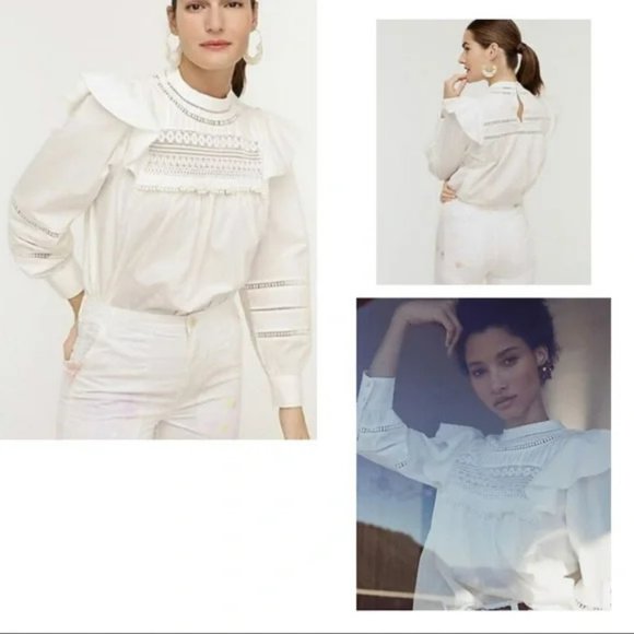 J. Crew Tops - NWT J. Crew Ivory/White Crocheted Lace Ruffle Top.  SZ XS
